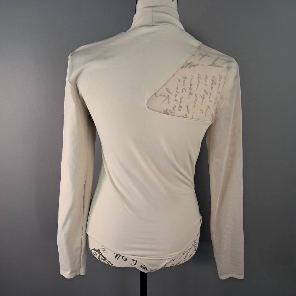 Abercrombie & Fitch Soft A&F Bodysuit Size Medium Long Sleeve Mesh Cream - Picture 2 of 8